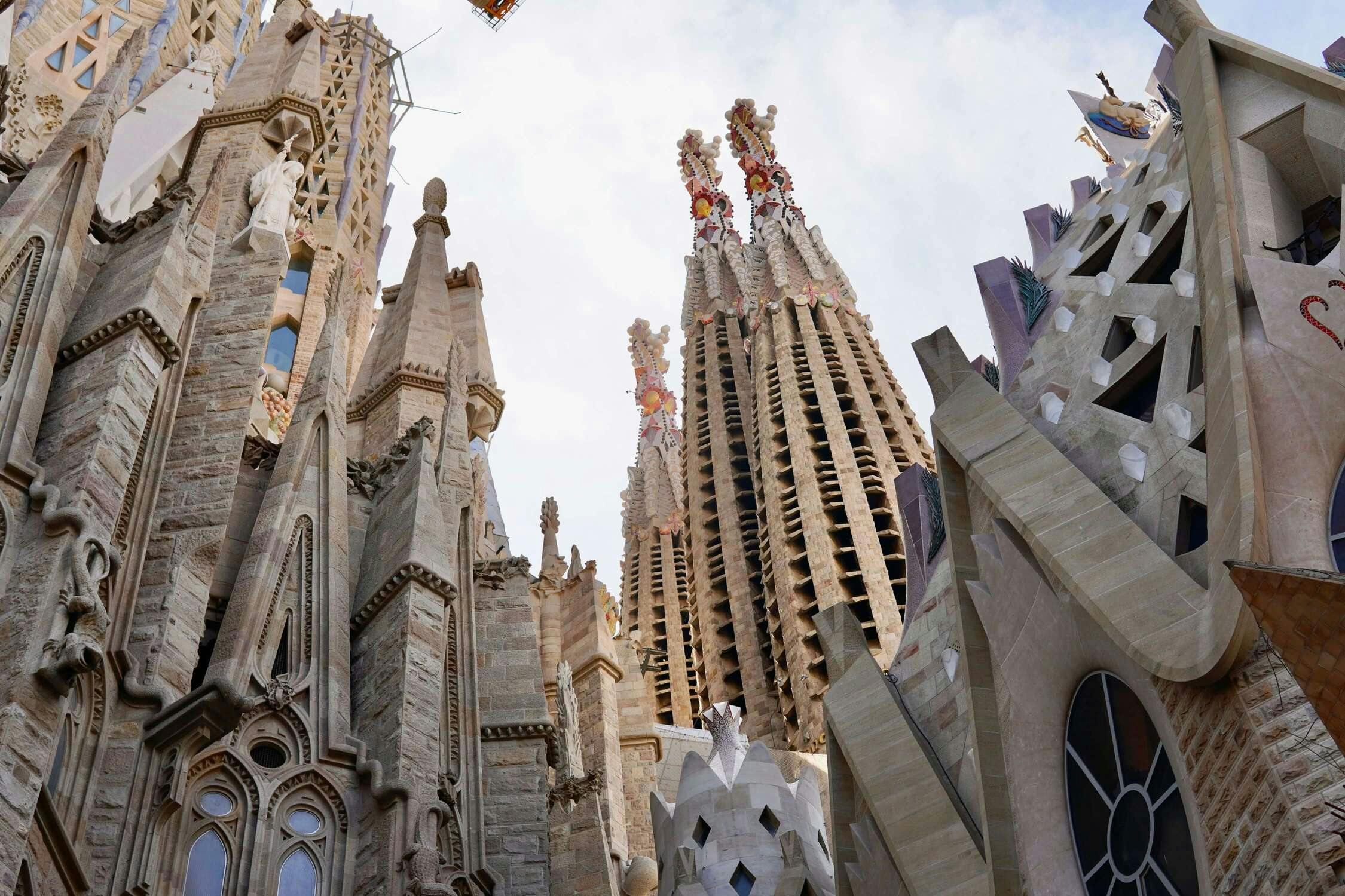 A close up shot of some of the spires of La Sagrada Família