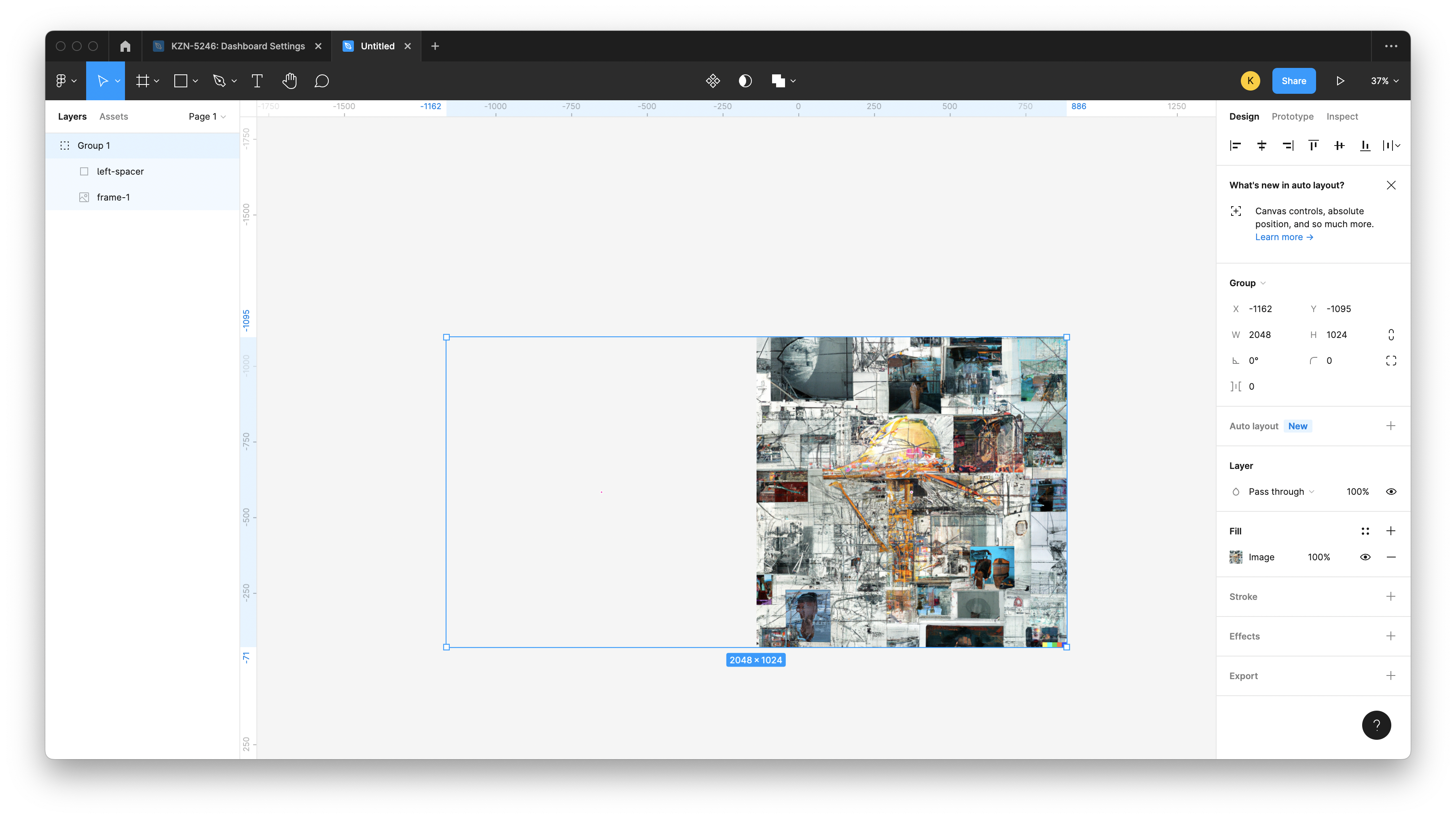 A screenshot of Figma showing the square image and an equally sized transparent area next to it